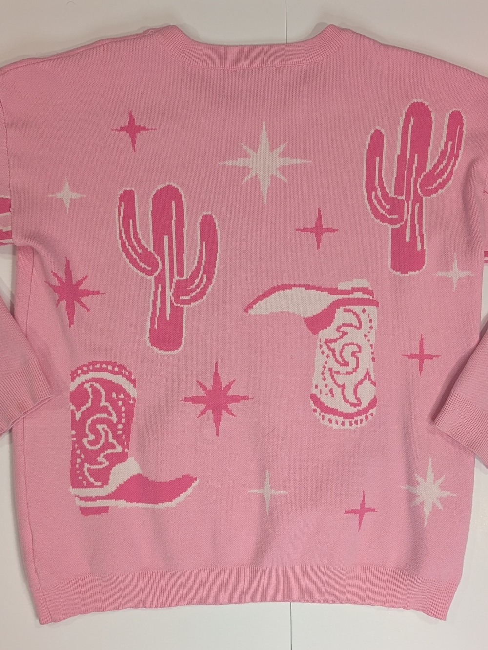 Pink Clover Western Sweater Women Size L Pink Cactus Cowboy Boot Graphic Knit - Picture 5 of 6